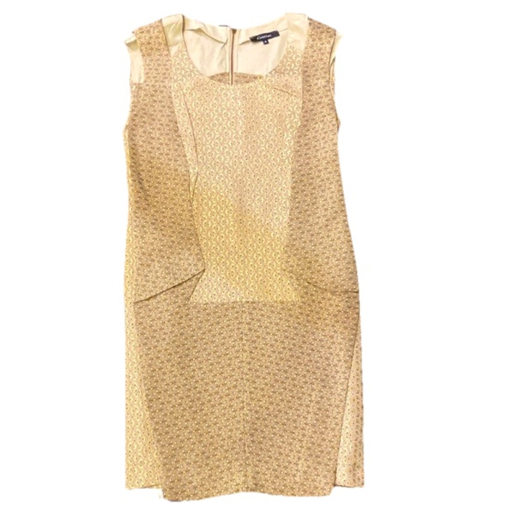 Cotelac Sleeves Shift Dress Gold Geo Design Pleats All Over sz M